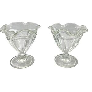 Two Clear Glass Ice Cream Dishes Bowls Pedestal‎ Goblets